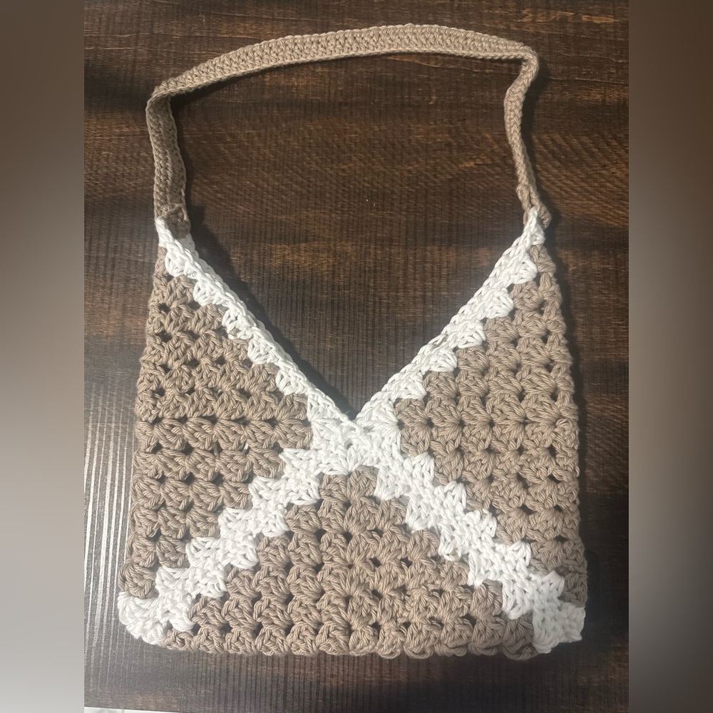 Handcrafted Brown and White Crochet Bag